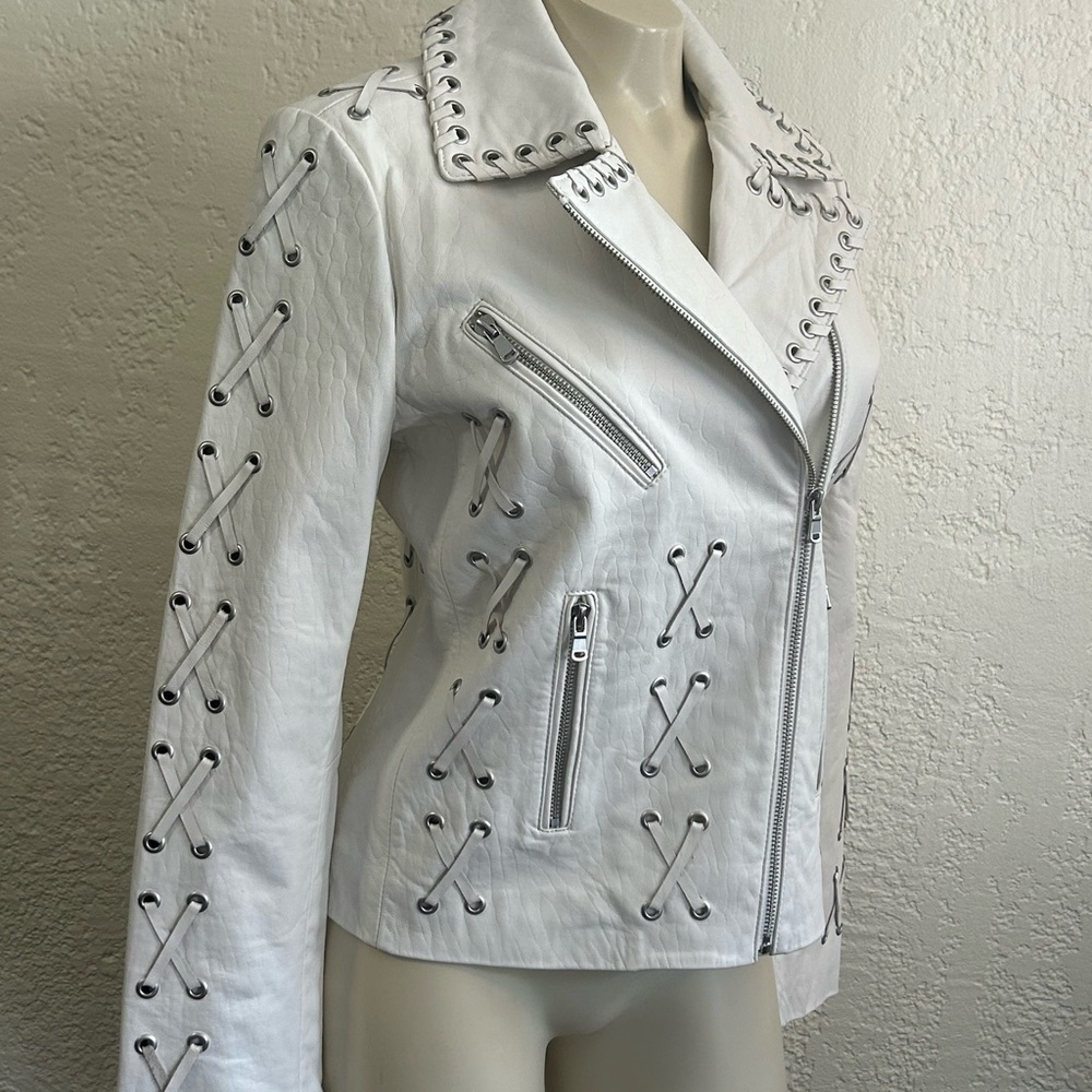 AMARYLLIS leather cropped biker/motorcycle jacket white SM NWOT